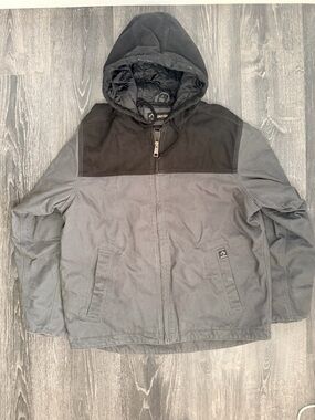 DRI-DUCK Hooded Work Jacket Gray Canvas Quilted Lined Mens Large
Carhartt style